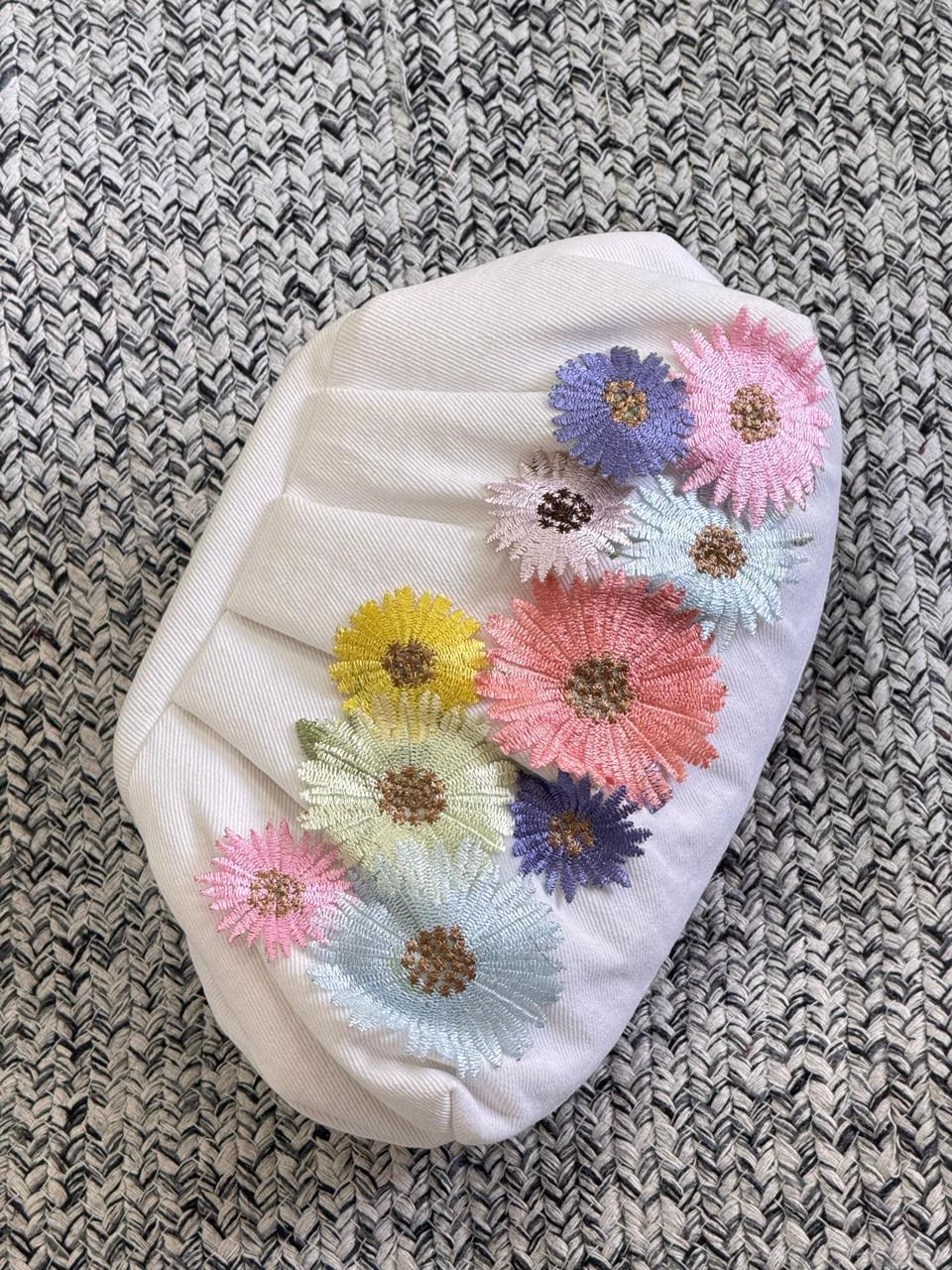 Denim Floral Embroidered Clutch – Elegant Handbag for Women | Casual & Party Wear