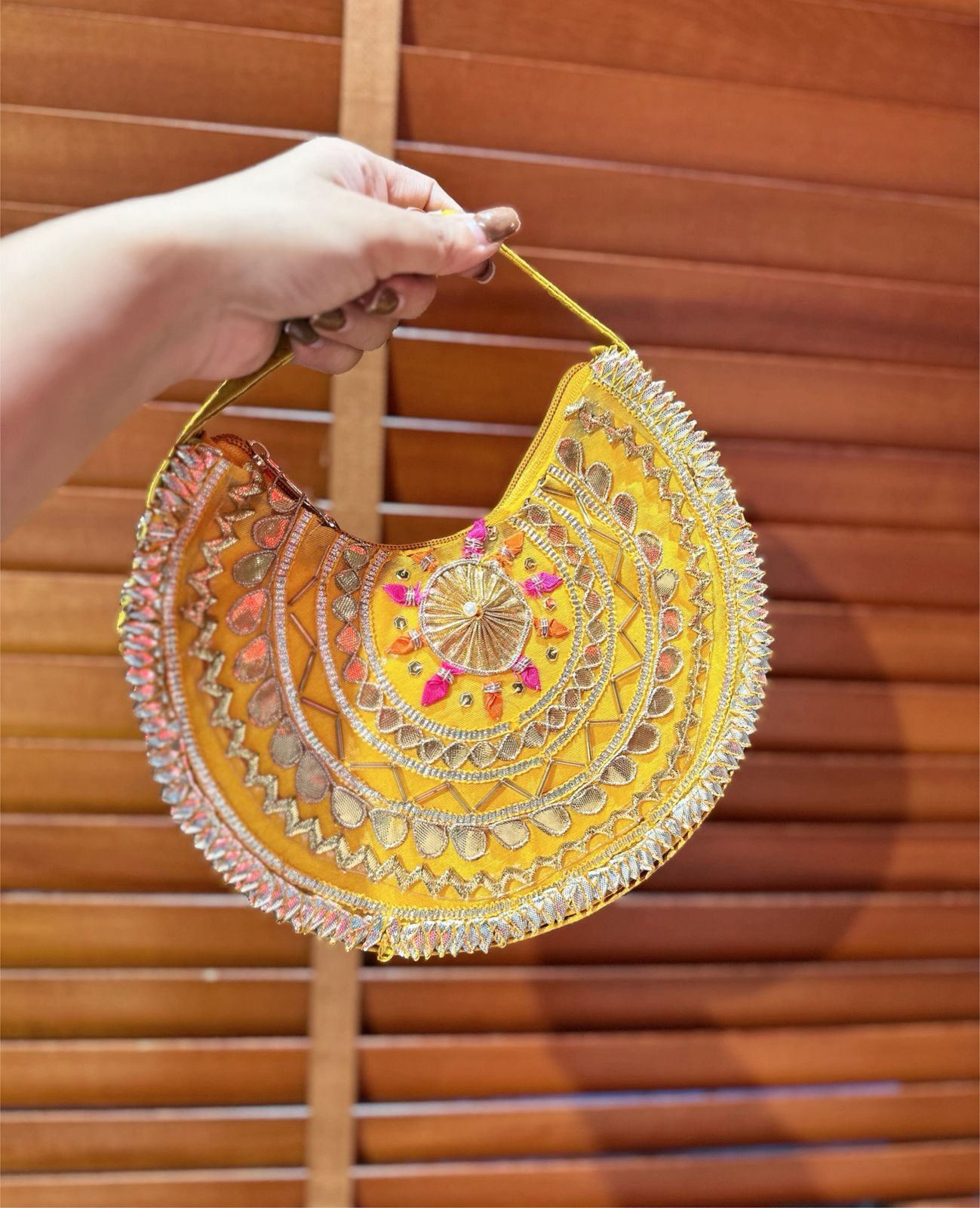 The Tribal Raw Silk Beaded Crescent Bag