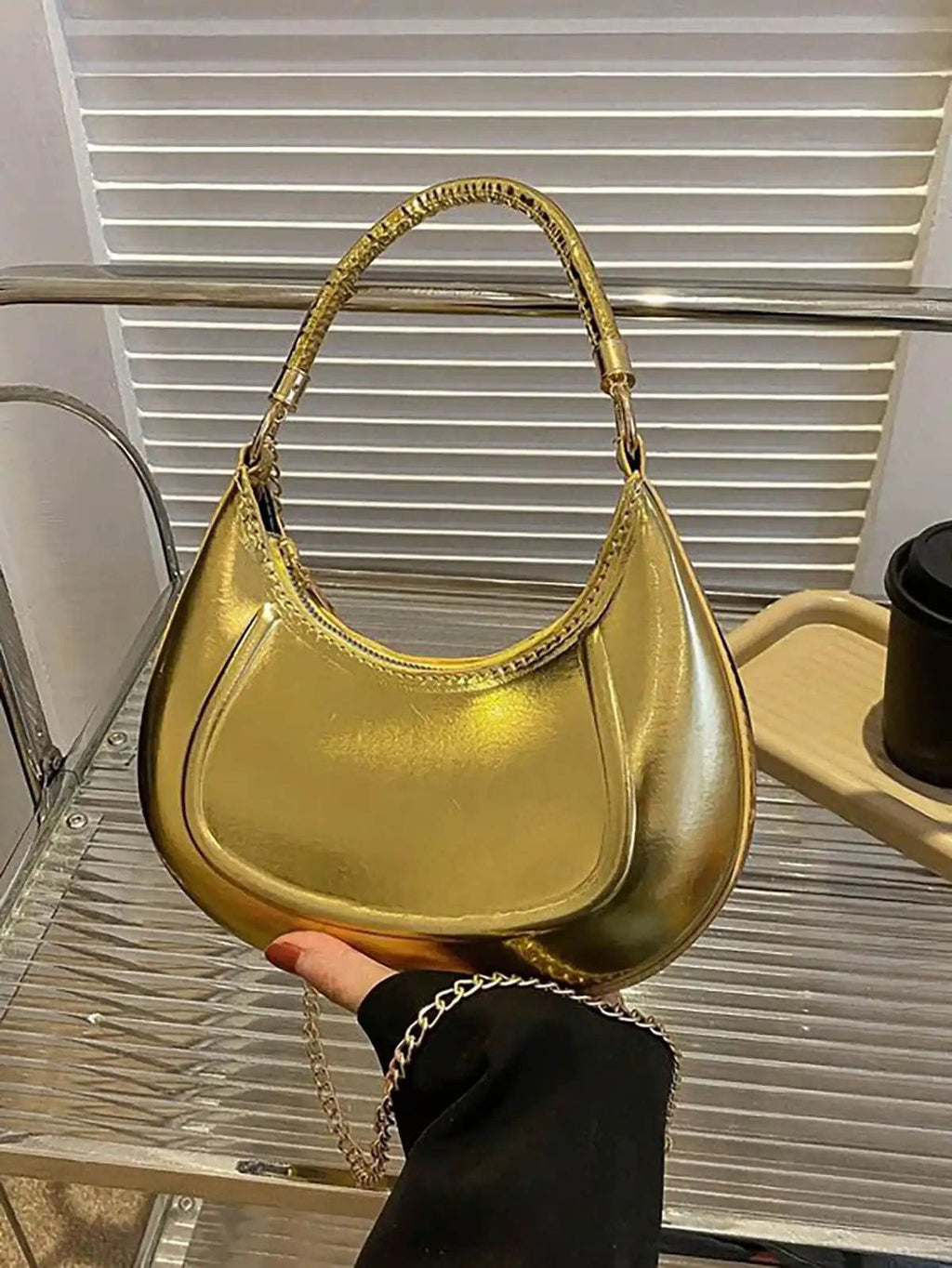 New Crescent Metallic Hobo Sling Bags with Short Handle