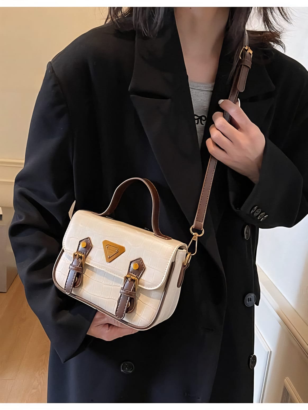 The Heritage Buckle Croc-Embossed Satchel