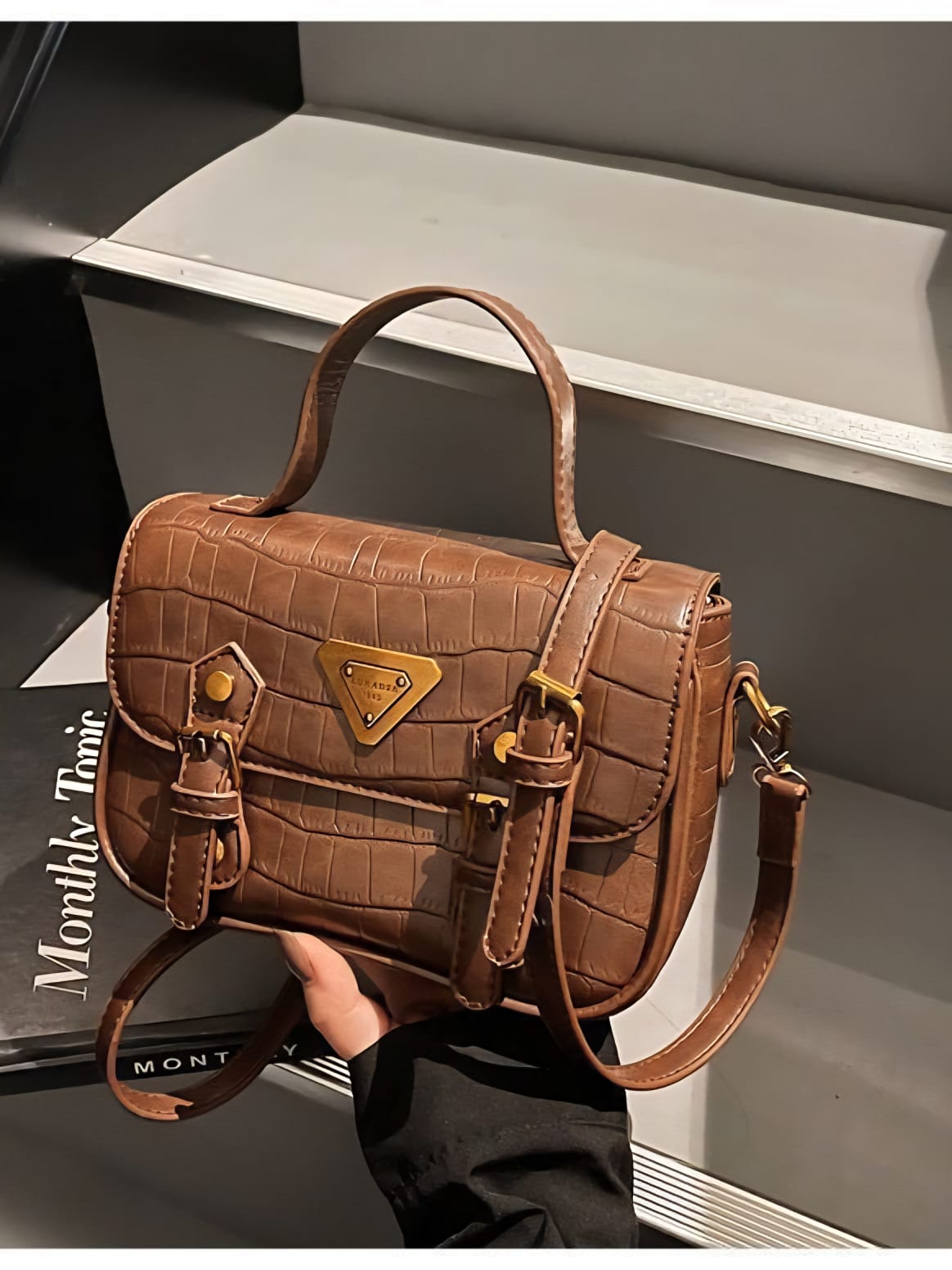 The Heritage Buckle Croc-Embossed Satchel