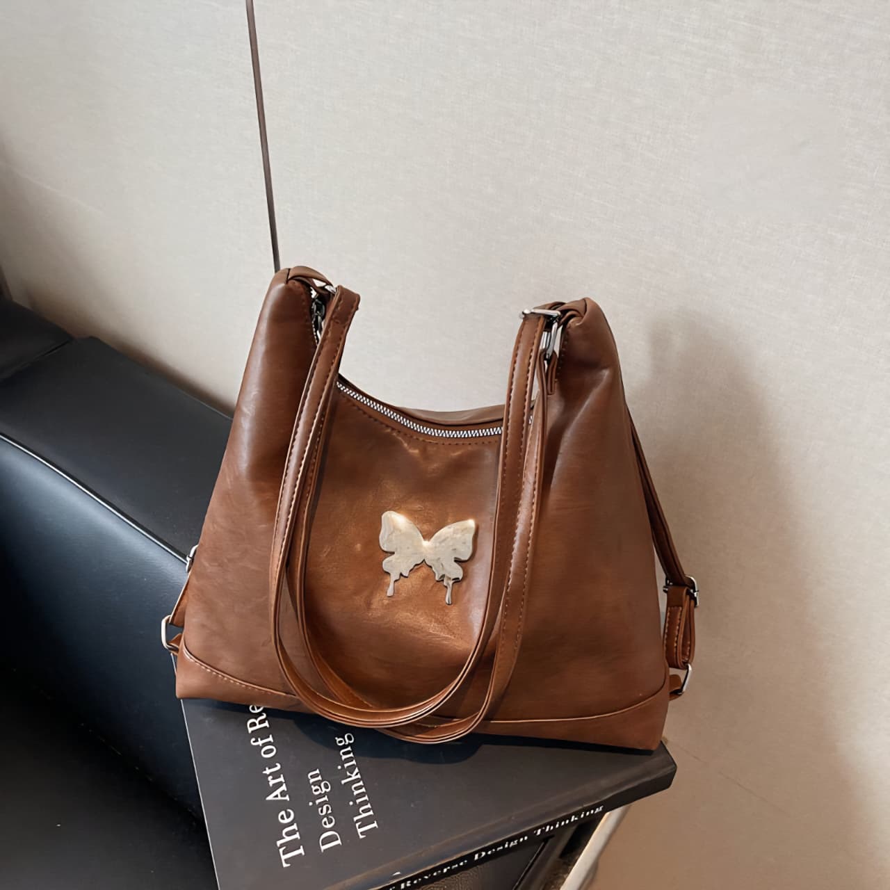 Monarch Butterfly Accent Hobo Bag