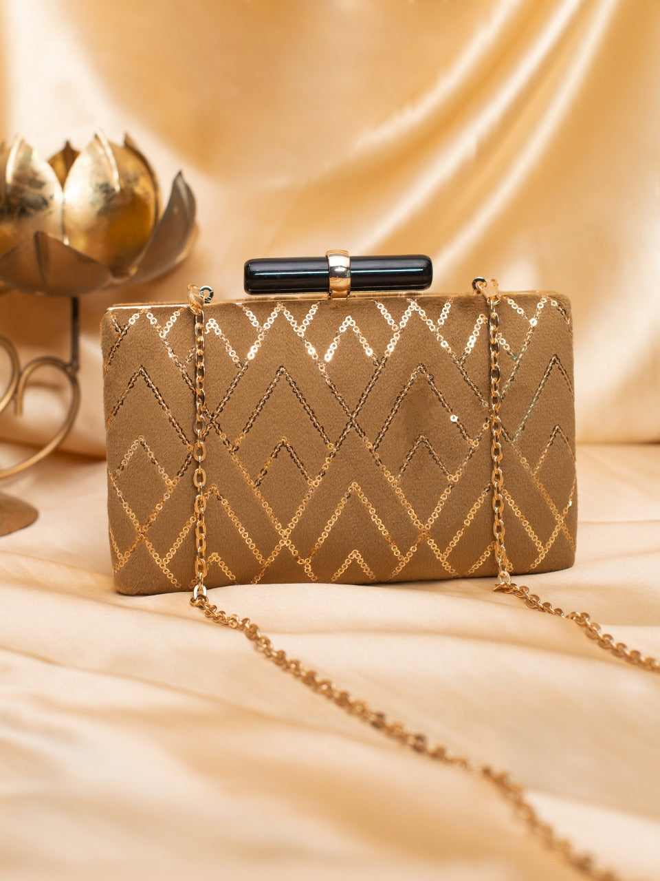 The Tan Seude Sequin Clutch