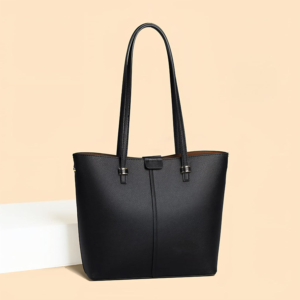 Classic Faux Leather Tote Bag with Dual Shoulder Straps