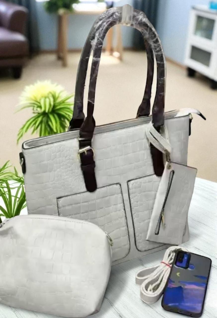 Versatile Embossed 3 Piece Combo Tote Bag Set
