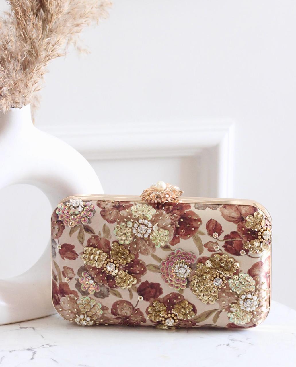 Dusty Rose Floral Embroidered Clutch