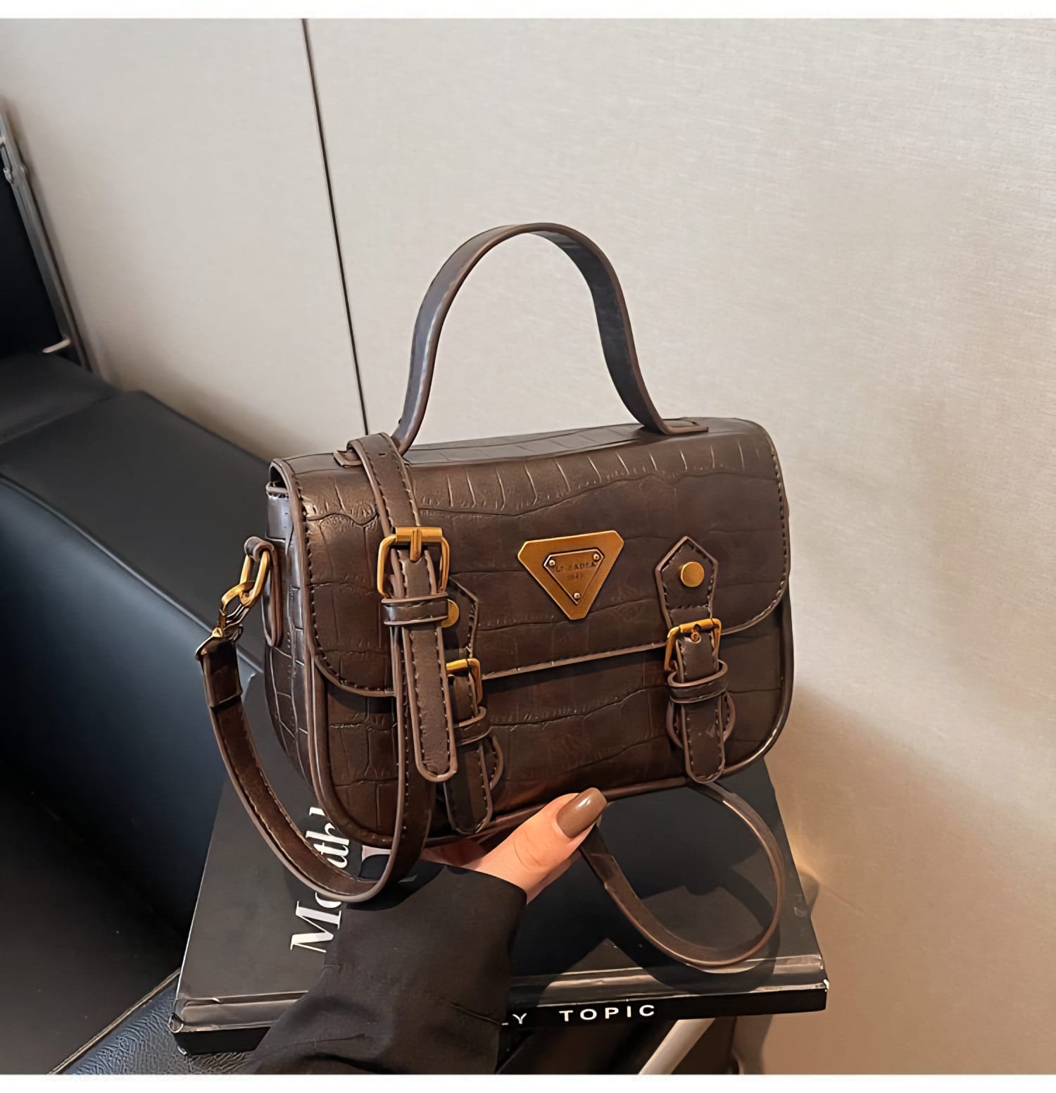 The Heritage Buckle Croc-Embossed Satchel