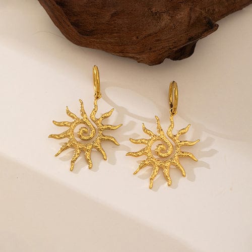 Gold Spiral Sun Earrings