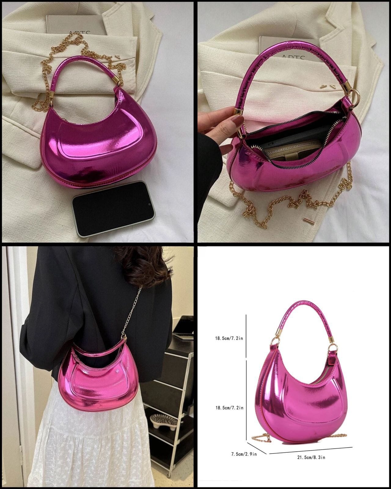 New Crescent Metallic Hobo Sling Bags with Short Handle