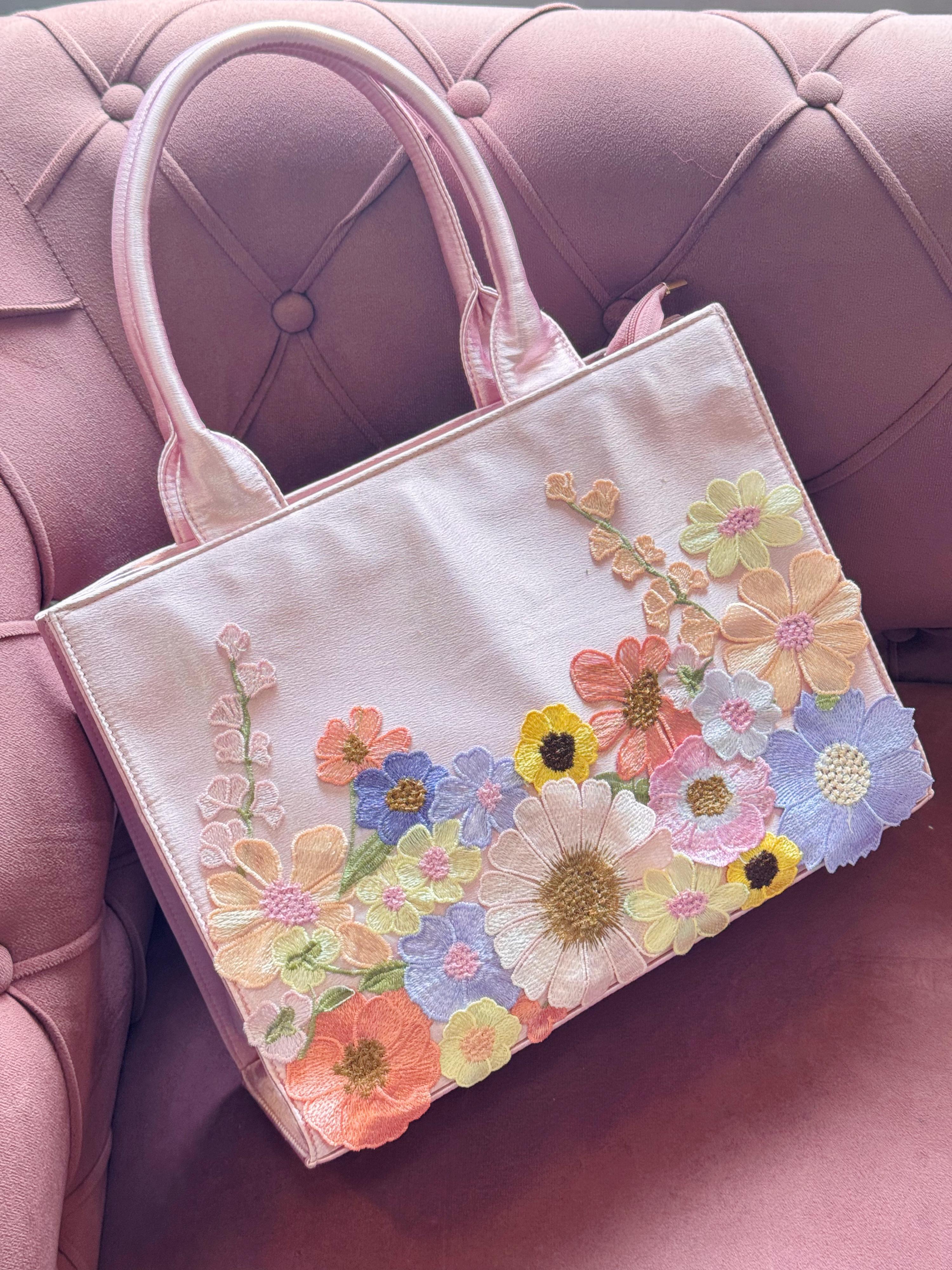 Floral Embroidered Tote Bag – Chic Canvas Handbag for Women
