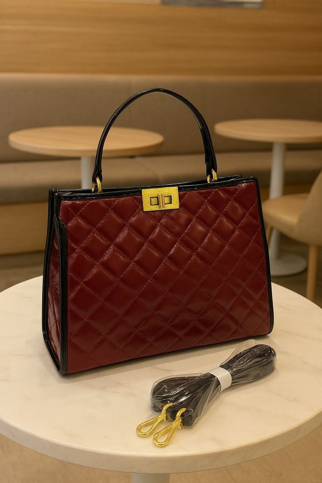 The Opera Quilted Handbag with Top Handle & Detachable Strap