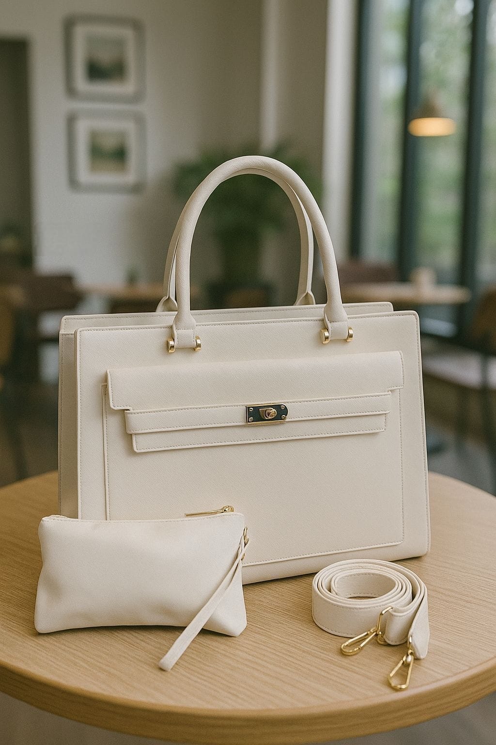 The Cream Commuter Tote Set with Adjustable Shoulder Strap