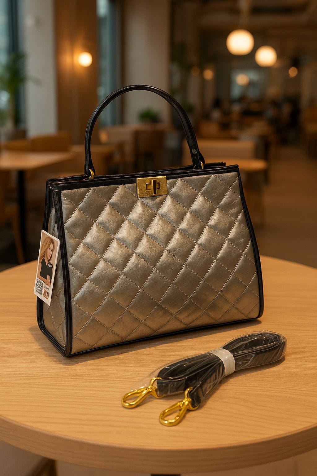 The Opera Quilted Handbag with Top Handle & Detachable Strap