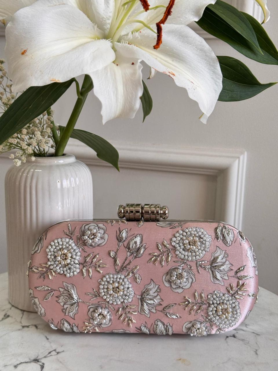 Pink Floral Evening Clutch