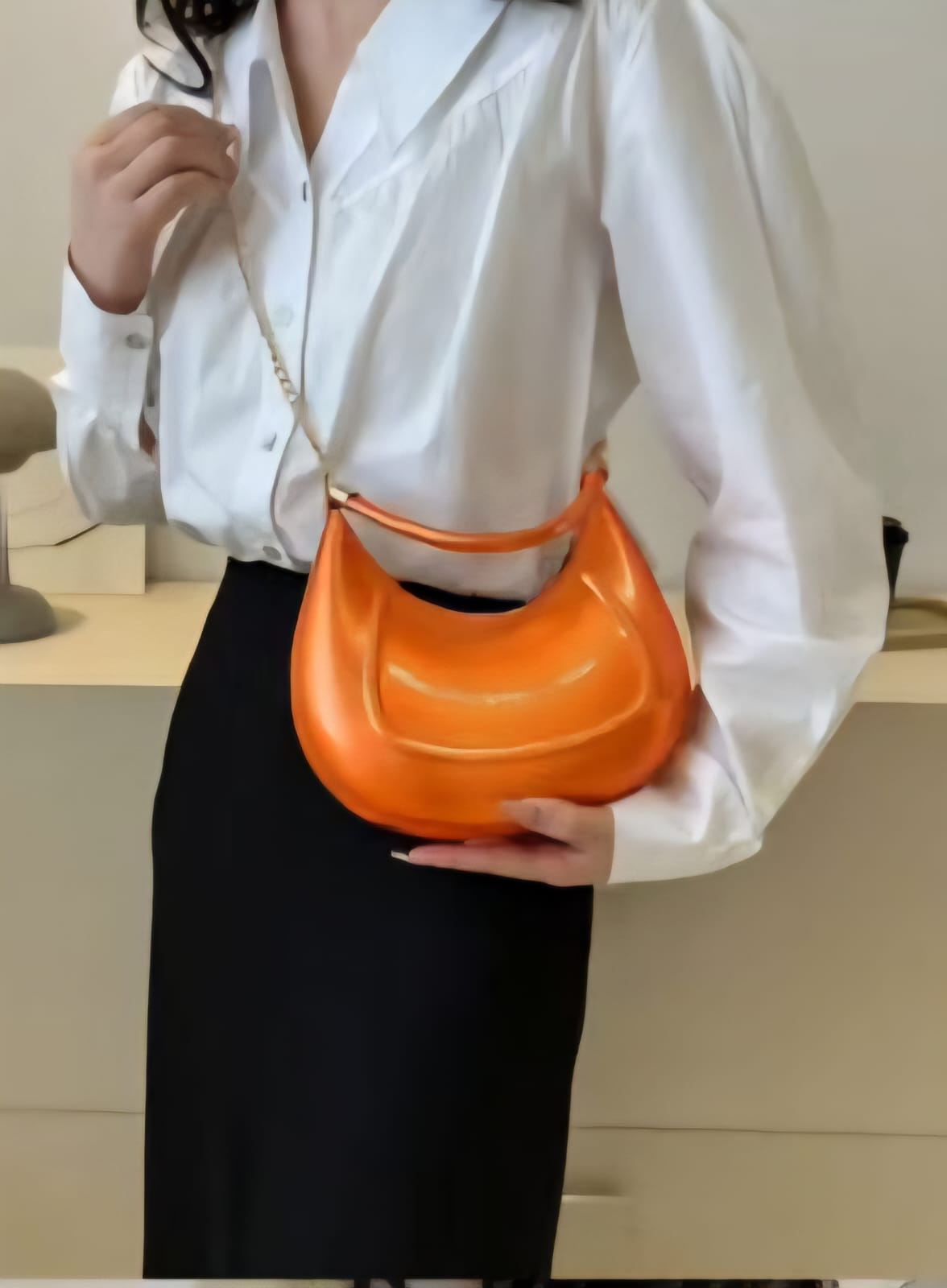 New Crescent Metallic Hobo Sling Bags with Short Handle