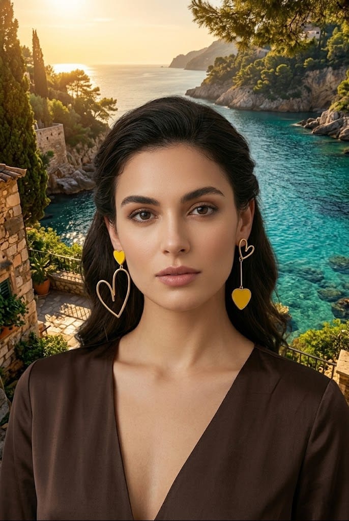 Asymmetric Gold Heart Earrings with Vibrant Yellow Accents