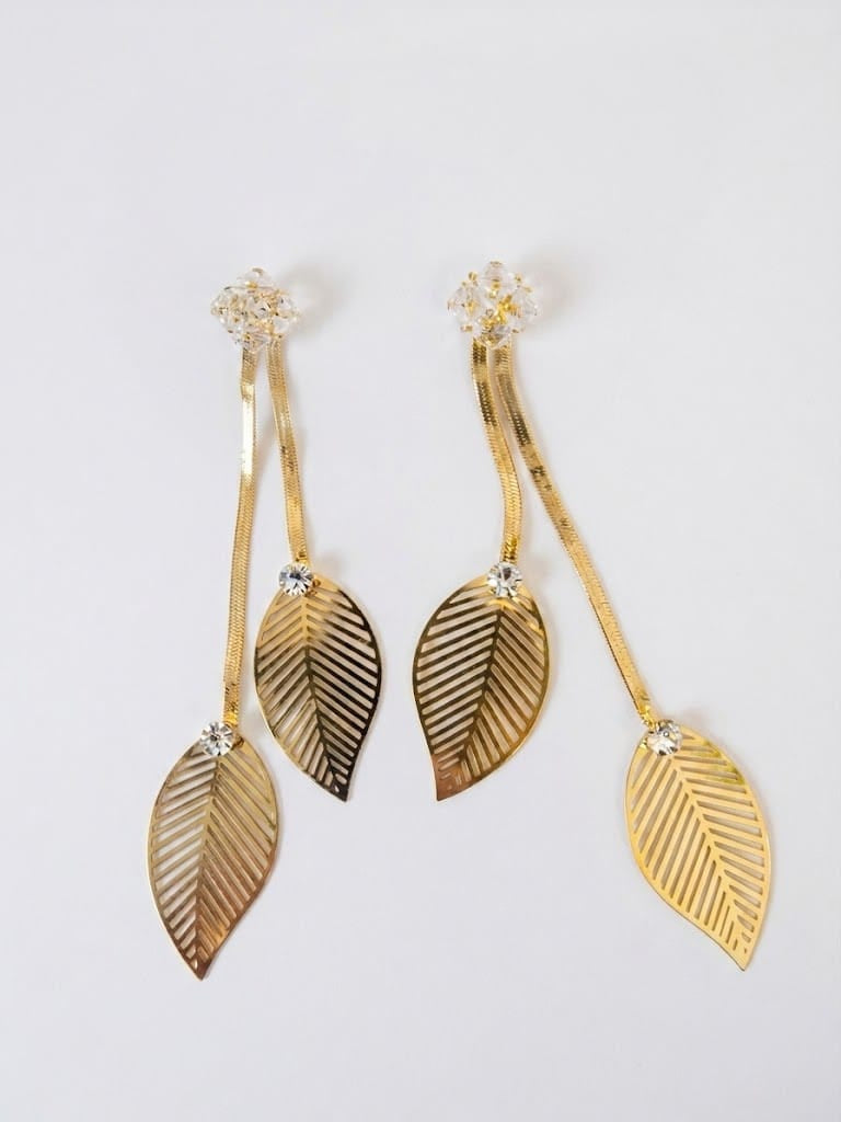 Golden Aura Leaf Cascade Earrings