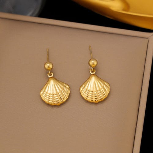 Gold-Toned Scallop Shell Drop Earrings