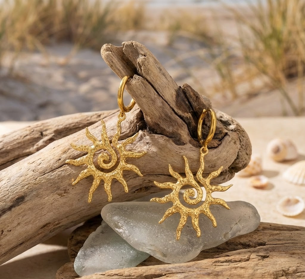 Gold Spiral Sun Earrings