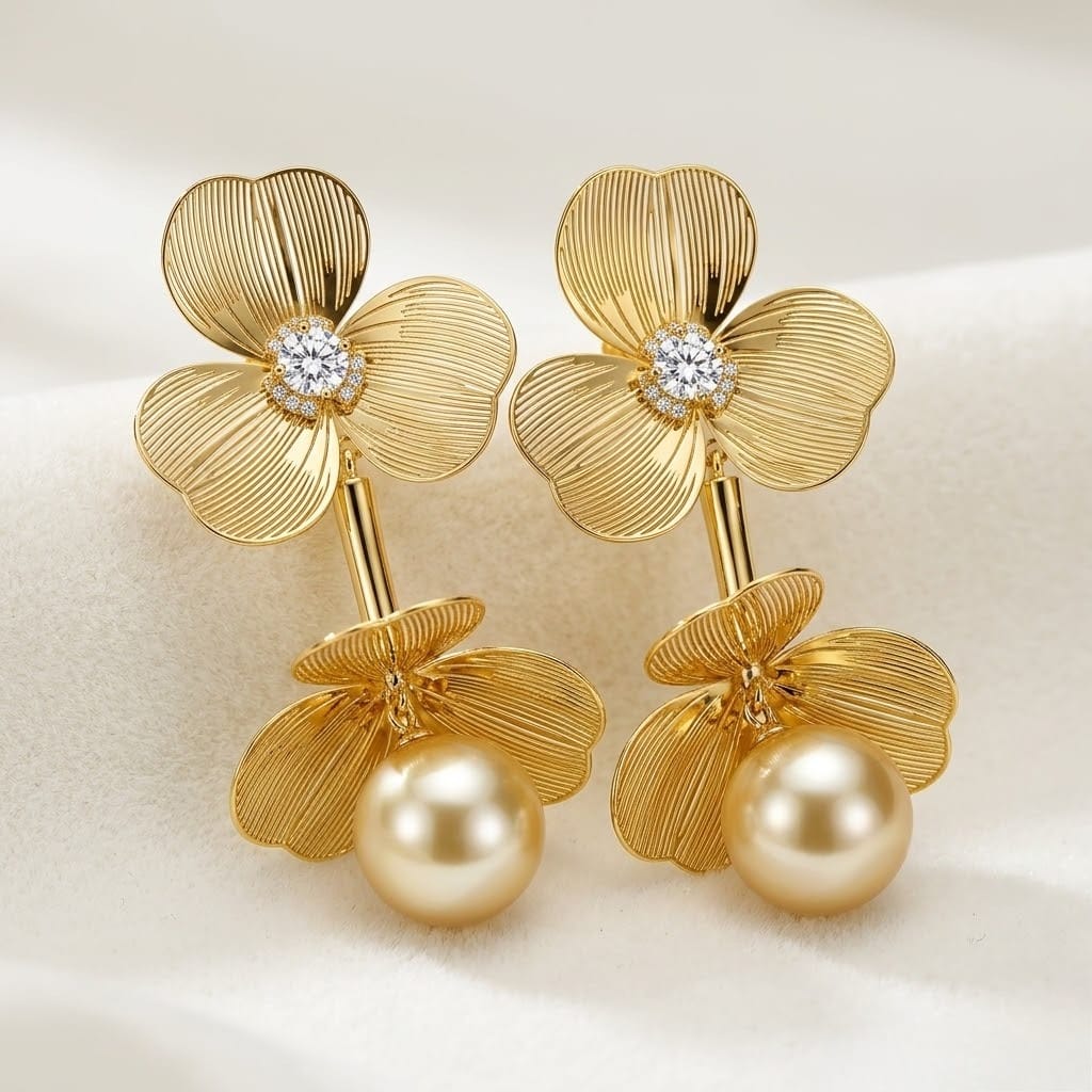 The Golden Clover & Pearl Drop Earrings