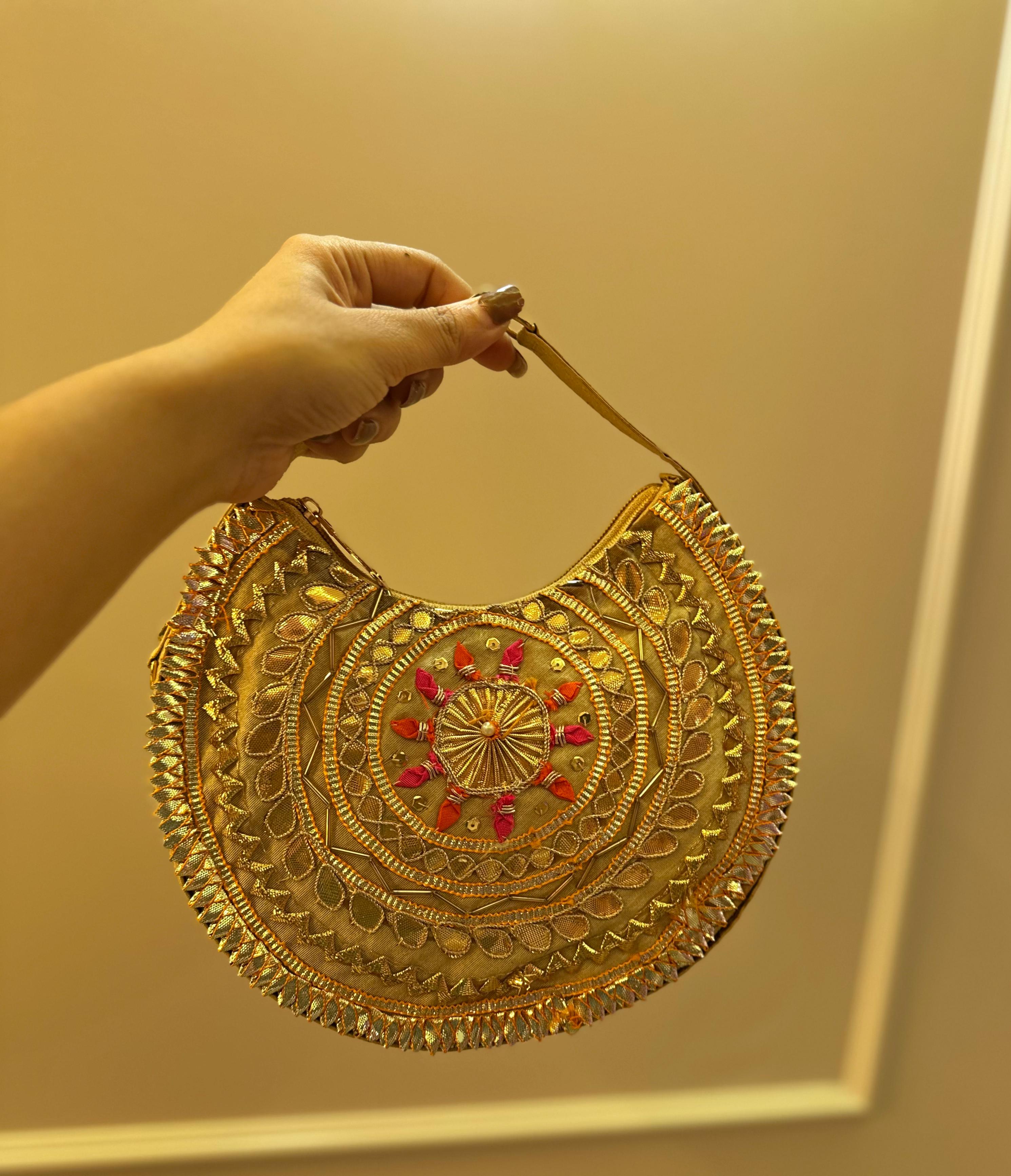 The Tribal Raw Silk Beaded Crescent Bag