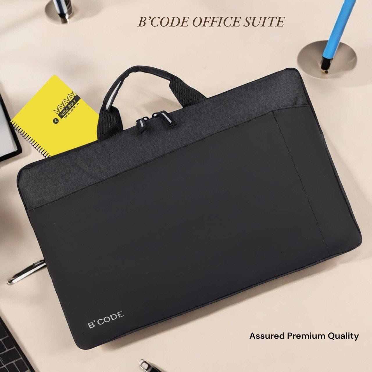 B’CODE®️ Exclusive Laptop Bag with Outer Gadget Pockets for Charger/Mobile/Notes/Ipad/Pen