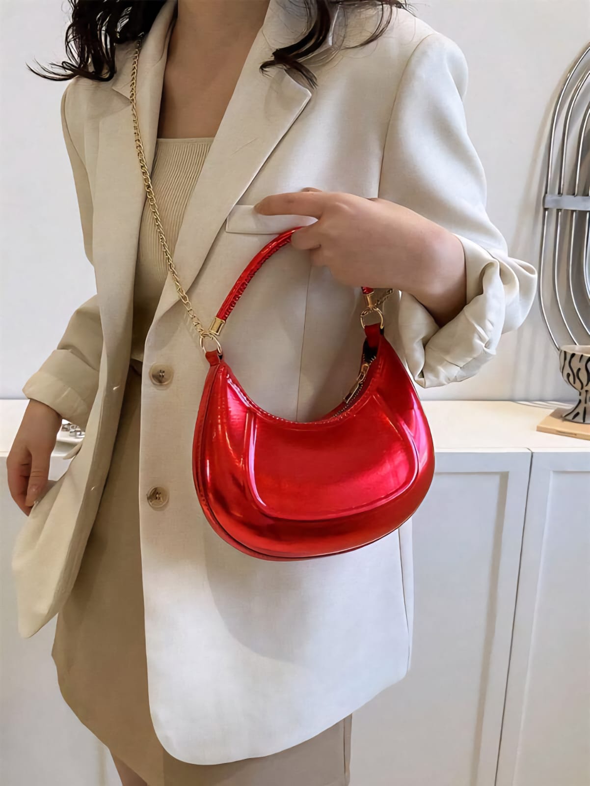 New Crescent Metallic Hobo Sling Bags with Short Handle