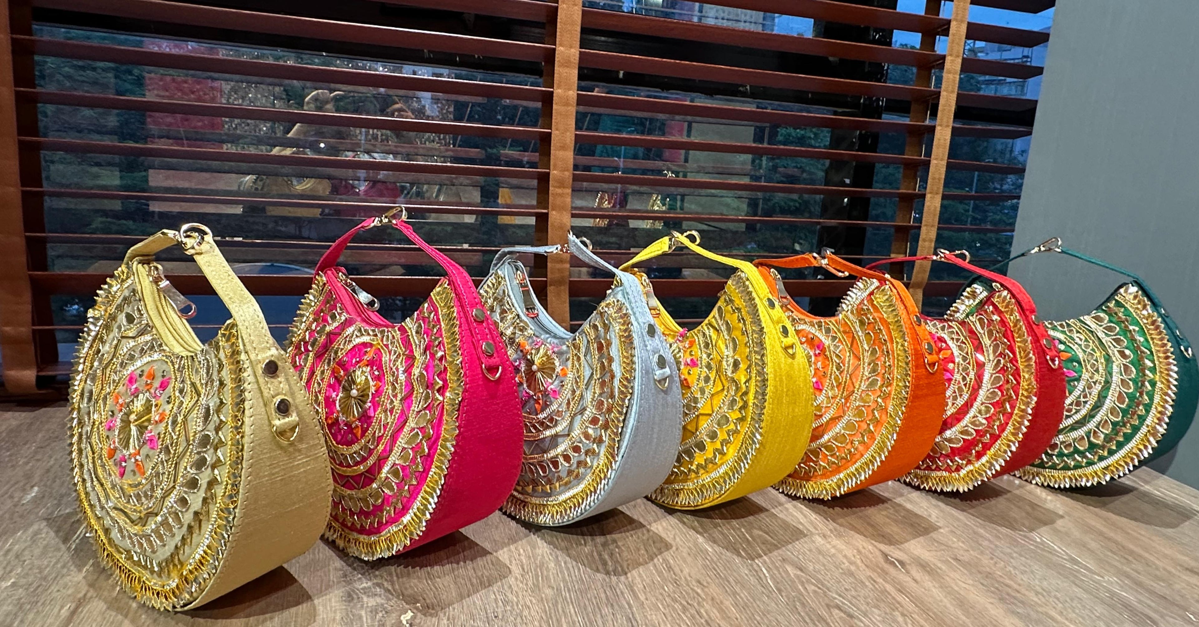 The Tribal Raw Silk Beaded Crescent Bag