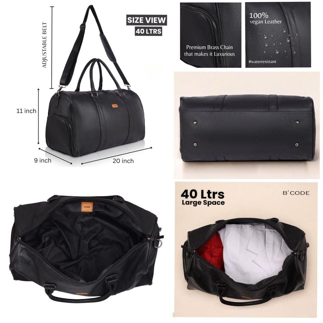 B’CODE ®️The Cabin Duffel Bag with Shoes Brass Chain Pocket