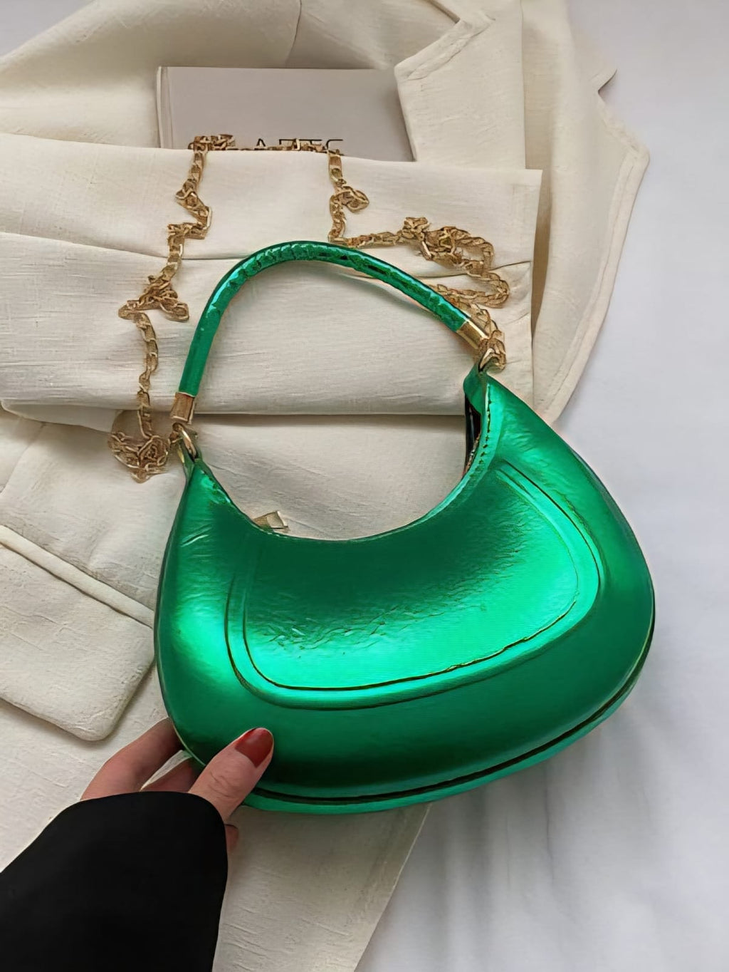 New Crescent Metallic Hobo Sling Bags with Short Handle