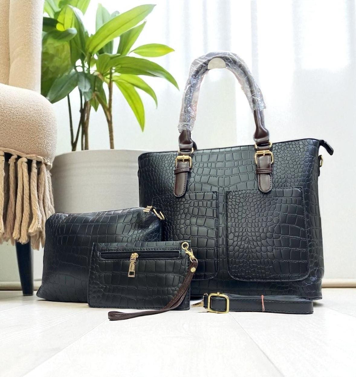 Versatile Embossed 3 Piece Combo Tote Bag Set