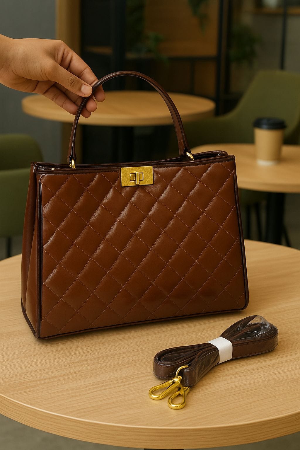The Opera Quilted Handbag with Top Handle & Detachable Strap