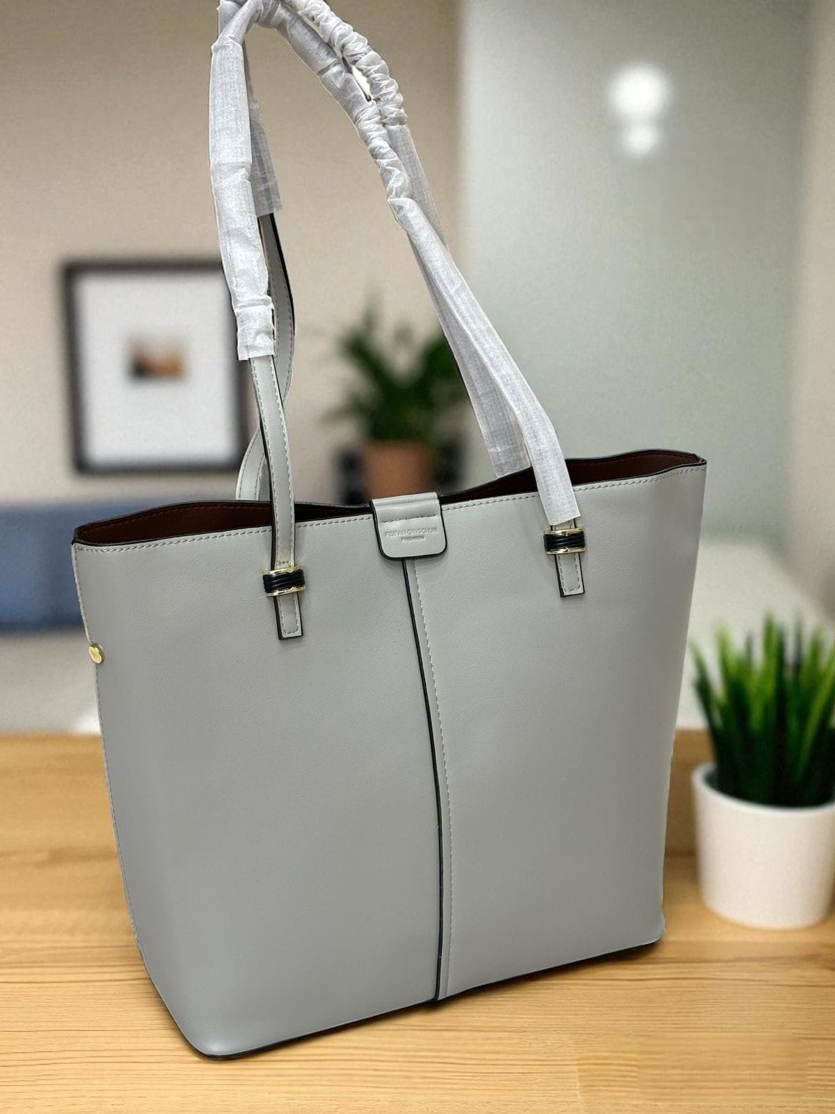 Classic Faux Leather Tote Bag with Dual Shoulder Straps