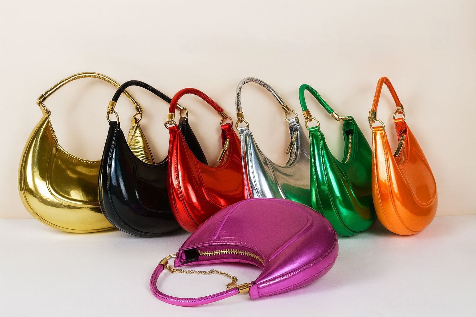 New Crescent Metallic Hobo Sling Bags with Short Handle