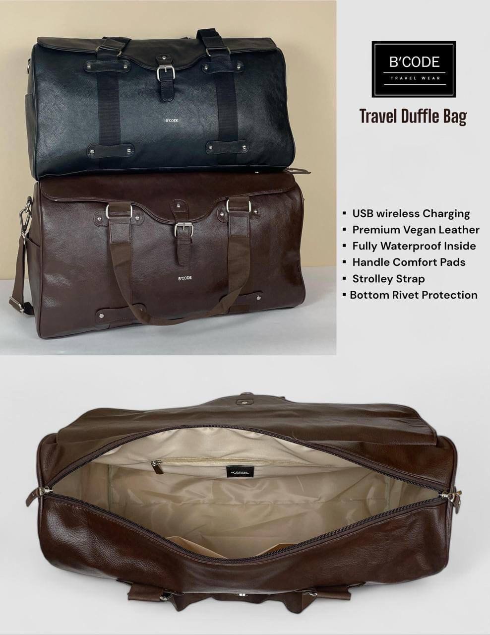 All Tech Travel Duffle Bag with USB wireless Mobile Charging Port