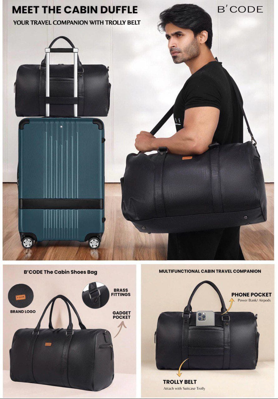 B’CODE ®️The Cabin Duffel Bag with Shoes Brass Chain Pocket