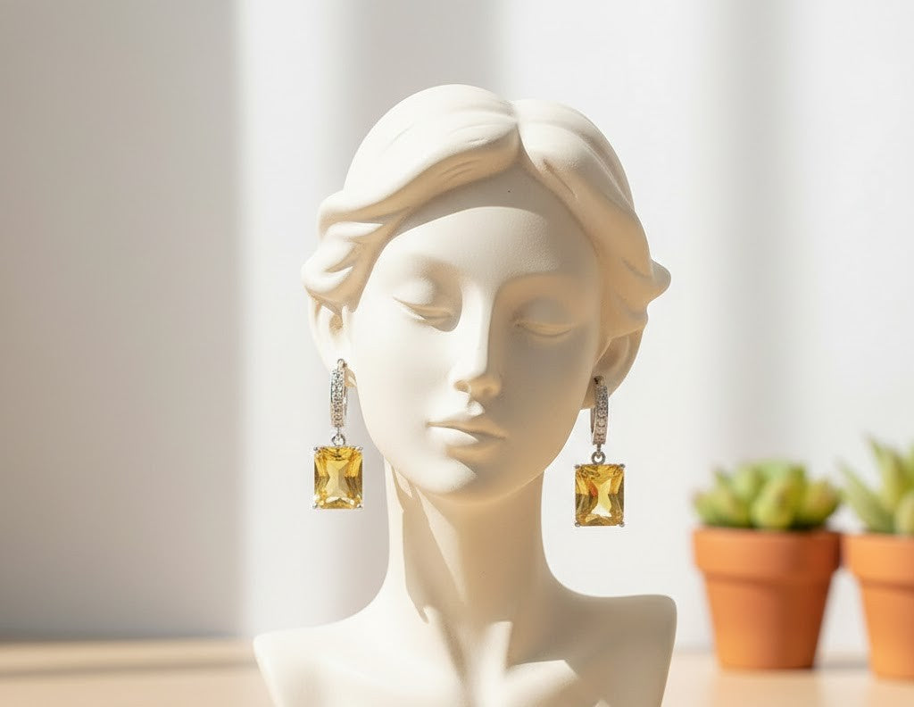 Citrine Solitaire Drop Earrings